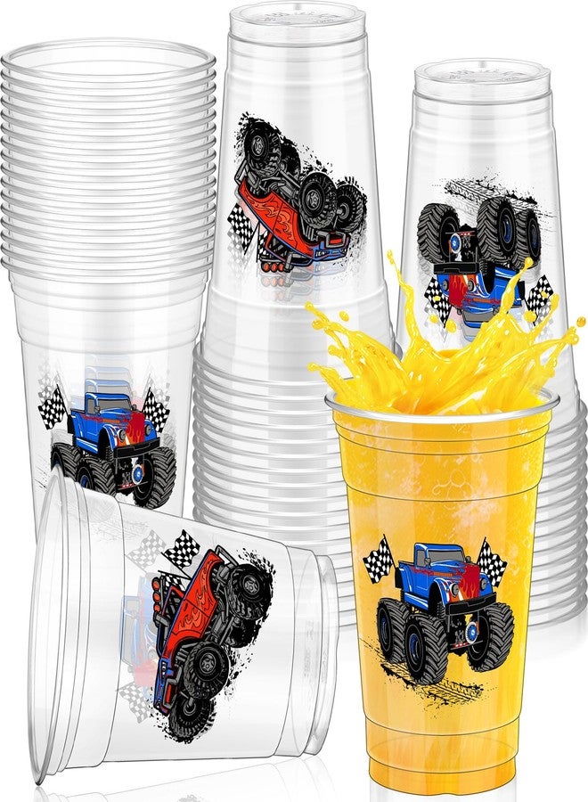 Pickmesh 50 Pcs Monster Truck Birthday Party Plastic Cup 12 Oz Monster Thick Clear Cup Truck Cups Birthday Table Decorations Party Favor - Image 1